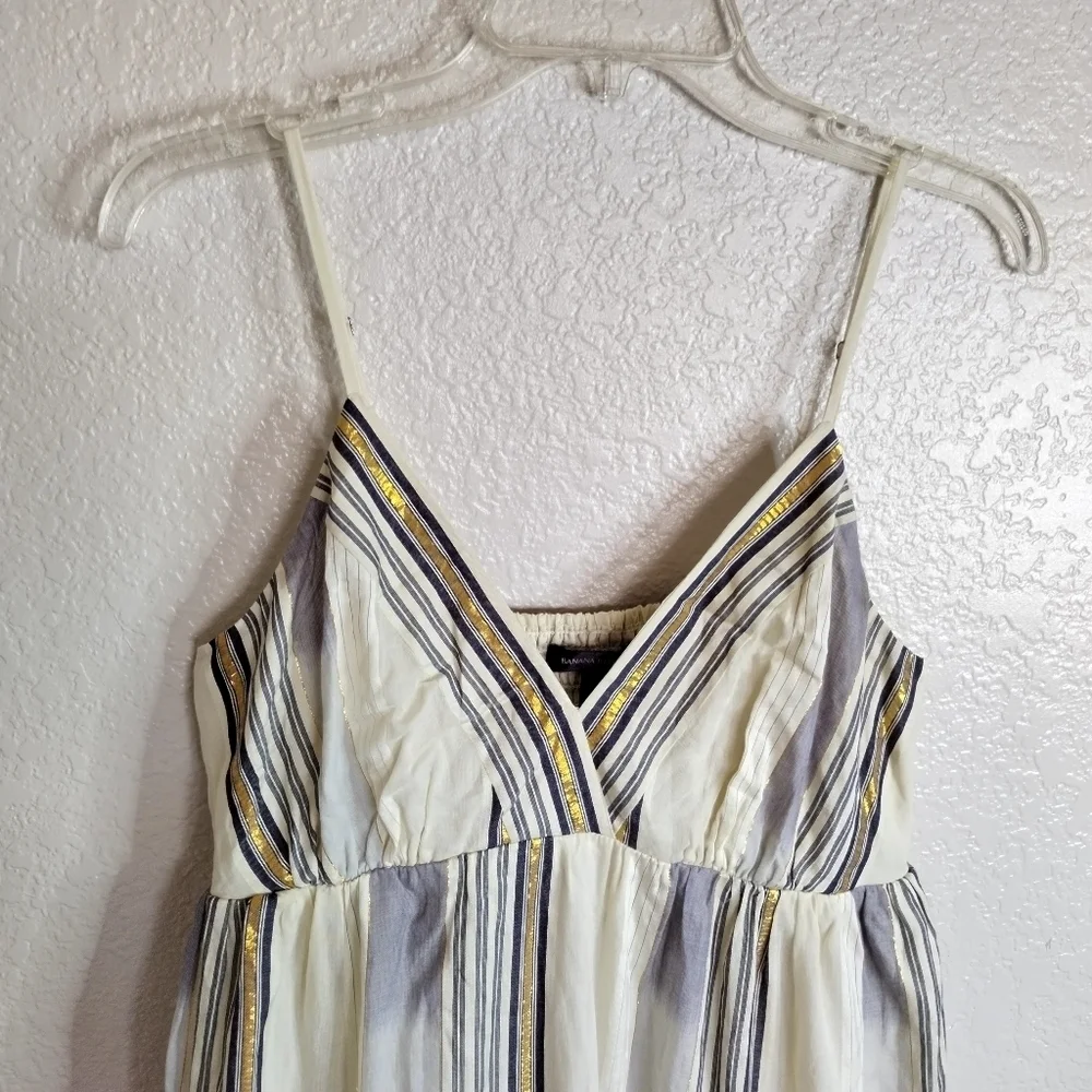 NWT Banana Republic Zephyr Maxi Dress Off White Gold Stripes x HBO Sz M Petite - Picture 4 of 9